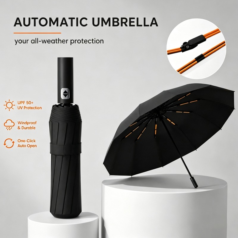 Parasol Umbrella Large - 24‑Rib Fully Automatic Folding Umbrella, Large
