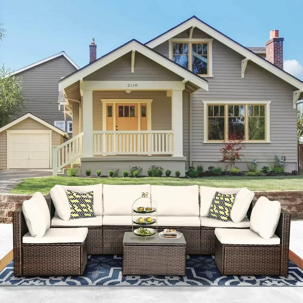 7-Piece Outdoor Wicker Section - Outdoor Furniture Ofo ulasan dan harga