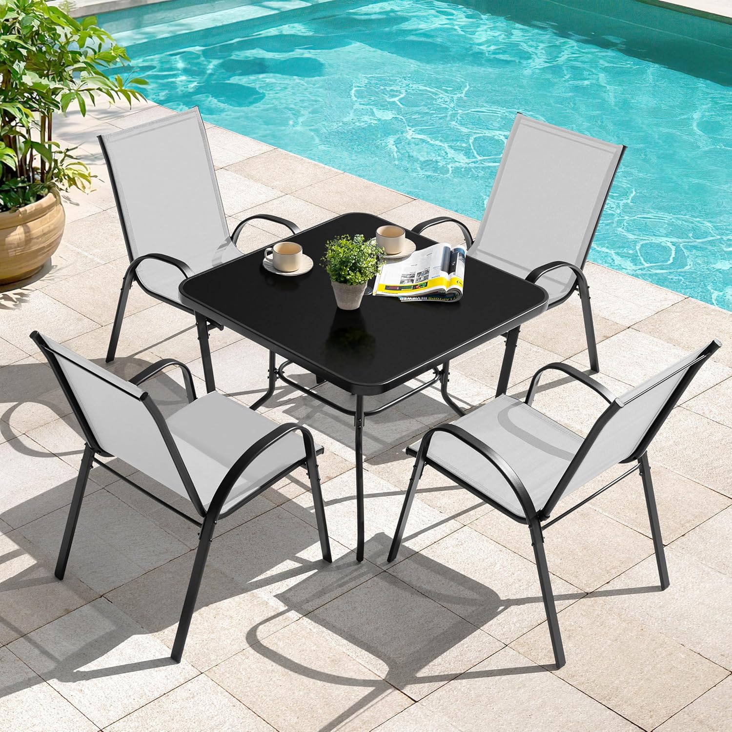 o*-5 Piece Patio Dining Set, M - Outdoor Furniture Ofo ulasan dan harga